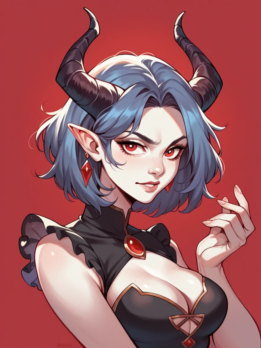 score_9, score_8_up, score_7_up, score_6_up, score_5_up, score_4_up, r3dgl0w, red eyes, red background, 1girl, dark, horns