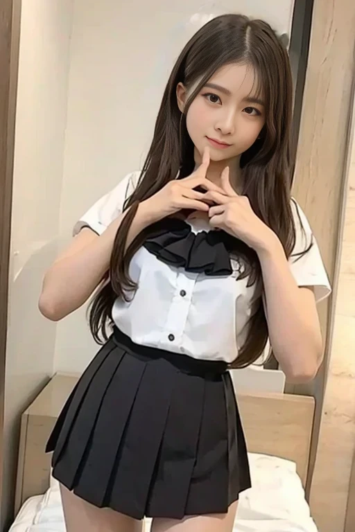 beautiful girl、Idol、high school girl、Twin tails、See-through、mini skirt、stockings、sit