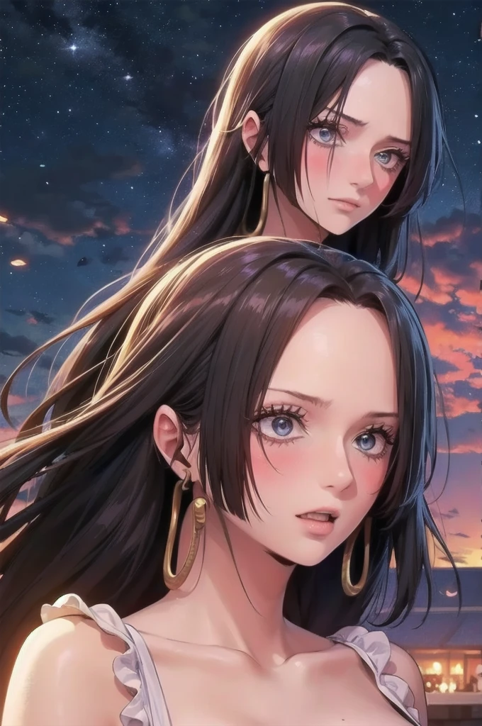 absurdres ,masterpiece, HQ, 4k, HDR, best quality, 1girl at center screen with beautifulface, white_hair. (black costume:1.2),deep dark, bangs, breasts, eyebrows_visible_through_hair, hair_ornament, light_particles, long_hair, looking_at_viewer, medium_breasts, dune surface, solo, space, star_(sky), starry_sky, twintails, very_long_hair, yellow_eyes, transparent, see-through,(Background_Giedi_Prime_Dune:1.0), (innocent face:1.1), beautiful eyes, volumetric lighting, real shadows.