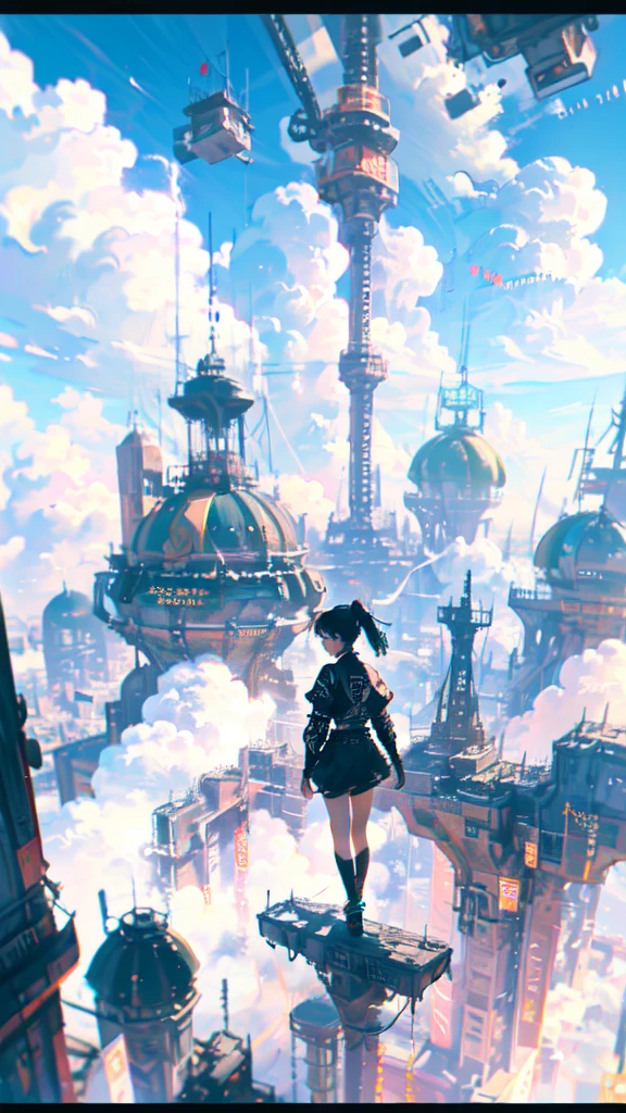 xuer flies over,  1girl, (dramatic, gritty, intense:1.4),masterpiece, best quality, 32k uhd, insane details, intricate details, hyperdetailed, hyper quality, high detail, ultra detailed, Masterpiece, Cyan sky, cloud, cloudy sky
(byzantine_fashion:1.4),