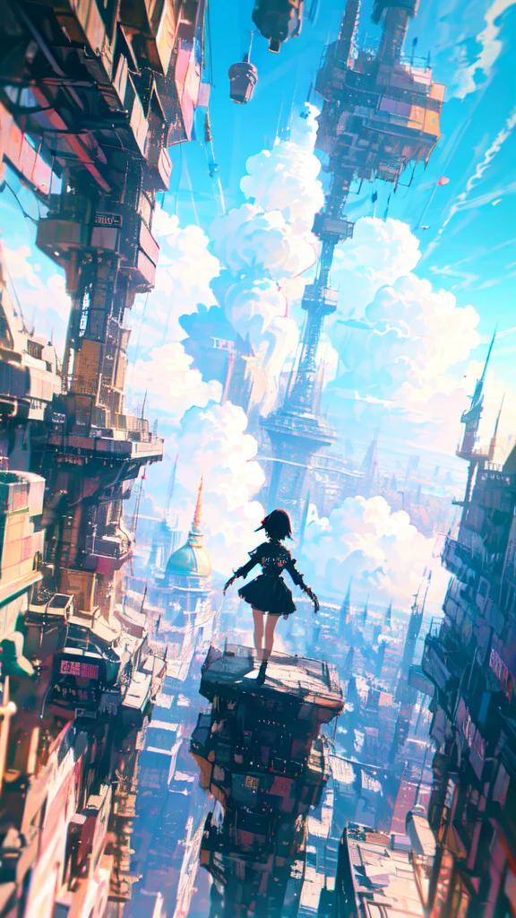 xuer flies over,  1girl, (dramatic, gritty, intense:1.4),masterpiece, best quality, 32k uhd, insane details, intricate details, hyperdetailed, hyper quality, high detail, ultra detailed, Masterpiece, Cyan sky, cloud, cloudy sky
(byzantine_fashion:1.4),