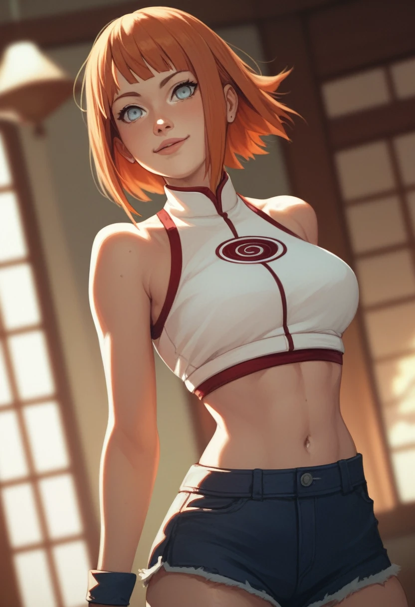 (masterpiece) (best quality) (detailed) (8k) (cinematic) (sharp focus), Naruto reference, Sakura, short hair, small waist