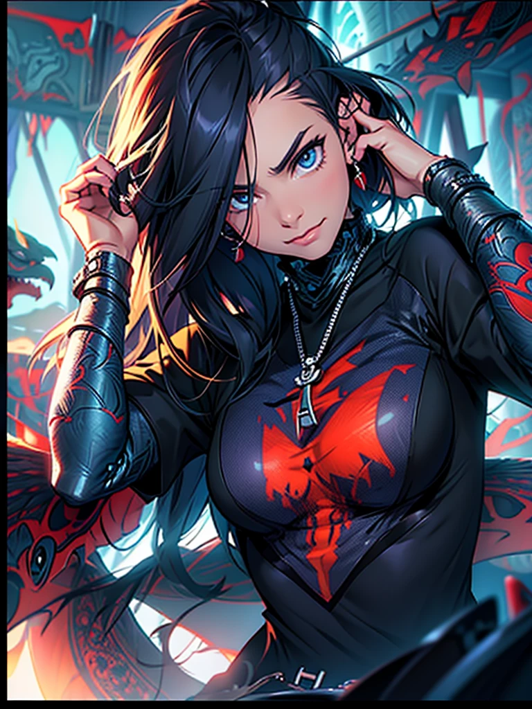Angry dark trickster girl , raven wings