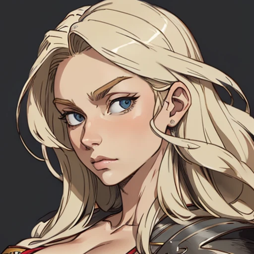 (masterpiece), (best quality),(portrait),(bust up),1girl,solo,(sharp focus),(look at viewer),perfect eyes,muscler,blond hair,long hair,huge breasts,ancient luxurious long clothes,(simple background),old school fantasy art,muscle,amazon, dragons crown,armor,forehead band