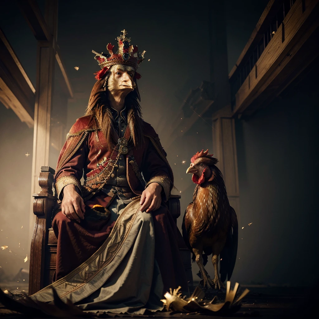 (Best quality, Masterpiece), 1 rooster, particle, Simple background, greatness , throne, the crown, Excellency,