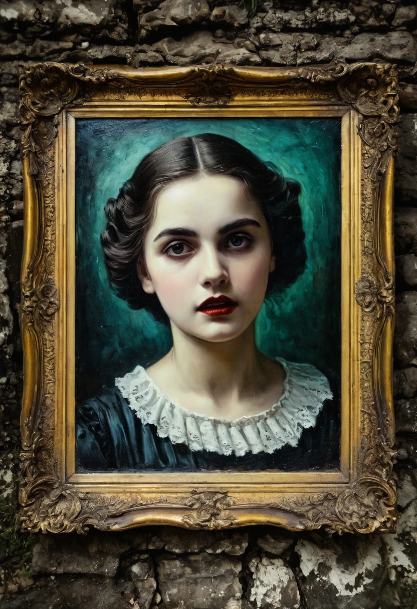 frame, old picture, horror tone, classic people, period, oil paint, image, antique period