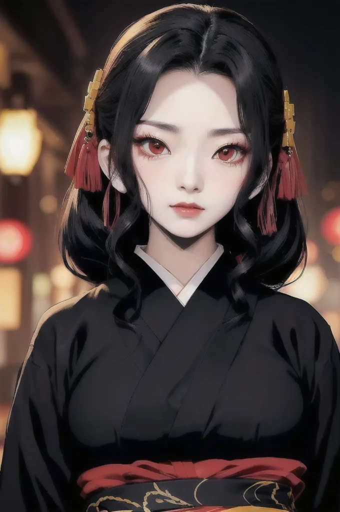 a close up of a woman with red eyes wearing a black kimono, kimetsu no yaiba, visual of a young woman, nezuko, demon slayer , onmyoji portrait, female , nezuko-chan, kaguya ōtsutsuki, ultra realistic