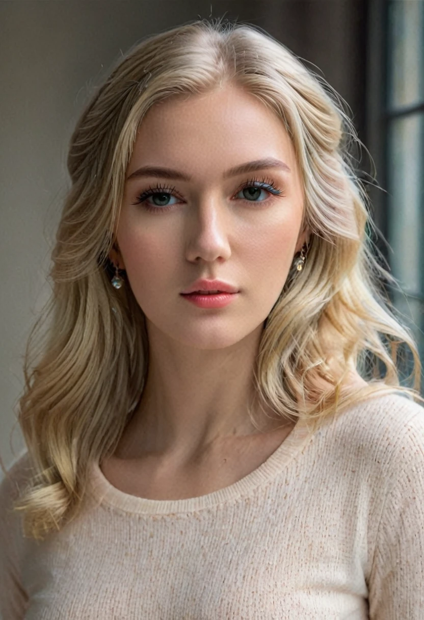 Realistic photo of a woman, blond hair, Stand, (masterpiece:1.0), (best quality:1.0), extremely detail, medium shot,