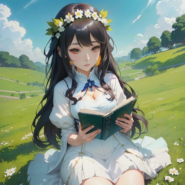 anime girl sitting on the grass reading a book, guweiz on pixiv artstation, artbook artwork, guweiz on artstation pixiv, artwork in the style of guweiz, anime moe artstyle, anime visual of a cute girl, beautiful anime girl, hestia, guweiz, beautiful anime portrait, cute anime girl, beautiful anime art