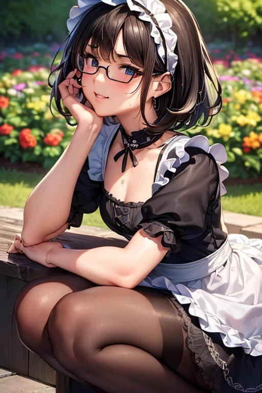 #基本
A girl is posing for a photo, ((One Girl)), (((Baby Face:1.2)) + ((cute:1.3))),
#A girl is posing for a photo, ((One Girl)), (((Baby Face)) + ((cute)) + 16 years old),
break
#Clothing Accessories
(((Black and white)Gothic Lolita style maid outfit) : Elegant + (Dirndl) + Gothic Lolita Fashion + Dark Gothic Lolita + (black corset) + ((Black and white)Headdress) + (White apron)), (Low denier black pantyhose:1.4), (Black High Heels), ((Black frame glasses)),
(Gold hoop earrings), (Silver Necklace),
break
#Features
((Black Hair)), (The forehead is visible:1.5), (Pixie Cut Hair : Very short hair + Curly hair + Hair that bounces out + Messy Hair),
((Droopy eyes), (Kind eyes), (blue eyes), (Big eyes:1.4)), (Small breasts),
break
#background environment
(noon, (The garden of a large Western-style mansion + grass + Garden of roses + The sun shines on the girl)),
#Facial Expression Pose
((smile:1.3), blush), ((squat:1.3), (Put your hand on your chin)),
#composition
(To the camera, (Focus from the side), (Cowboy Shot)),
break
#Body parts elements
(Slim figure),
(Detailed Hair, Beautiful Hair, Shiny Hair),
((Thin eyebrows), double eyelid, Long eyelashes),
((Expression of fine eyes), (Beautiful and delicate eyes), (Sparkling eyes), Eye Reflexes, Glitter Eyeliner),
(Human Ear),
(Beautiful Nose, Thin Nose),
(Glossy Lips, Beautiful Lips, Thick lips, Glossy Lips, Natural Cheeks),
((Detailed face), Symmetrical facial features),
((Detailed skin), Textured skin, Beautiful Skin, Glowing Skin, (Oily skin)),
break
#Quality Image Quality Common
(((Highest quality)), ((masterpiece)), ((Very detailed))), ((Ultra-high resolution)), ((16K, 1080P)), ((FHD)),
(Anatomically correct), (Realistic), (3DCG), (oil),
#Quality image illustration
((comics, anime)), (CG illustration),
#Quality Image Quality Other
(Line art), (Oil pastel),