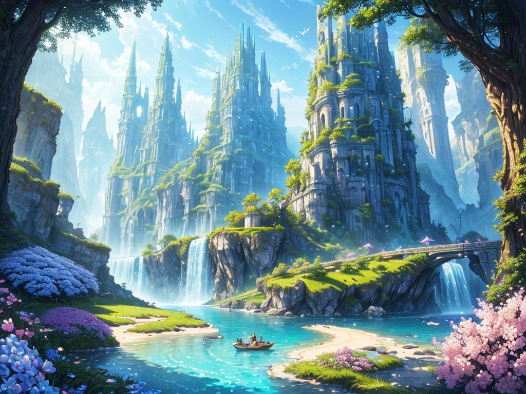 ((best quality)),(Ultra-high resolution),(Very detailed),(Detailed description),((Best CG)),(Best works of art),Ultra-precision art,Amazing Art,(Fantasy art with precise details:1.5), The Utopia of Eternal Spring,Color Butterfly、Blue skies everywhere、Clear Stream、Small Flower々、