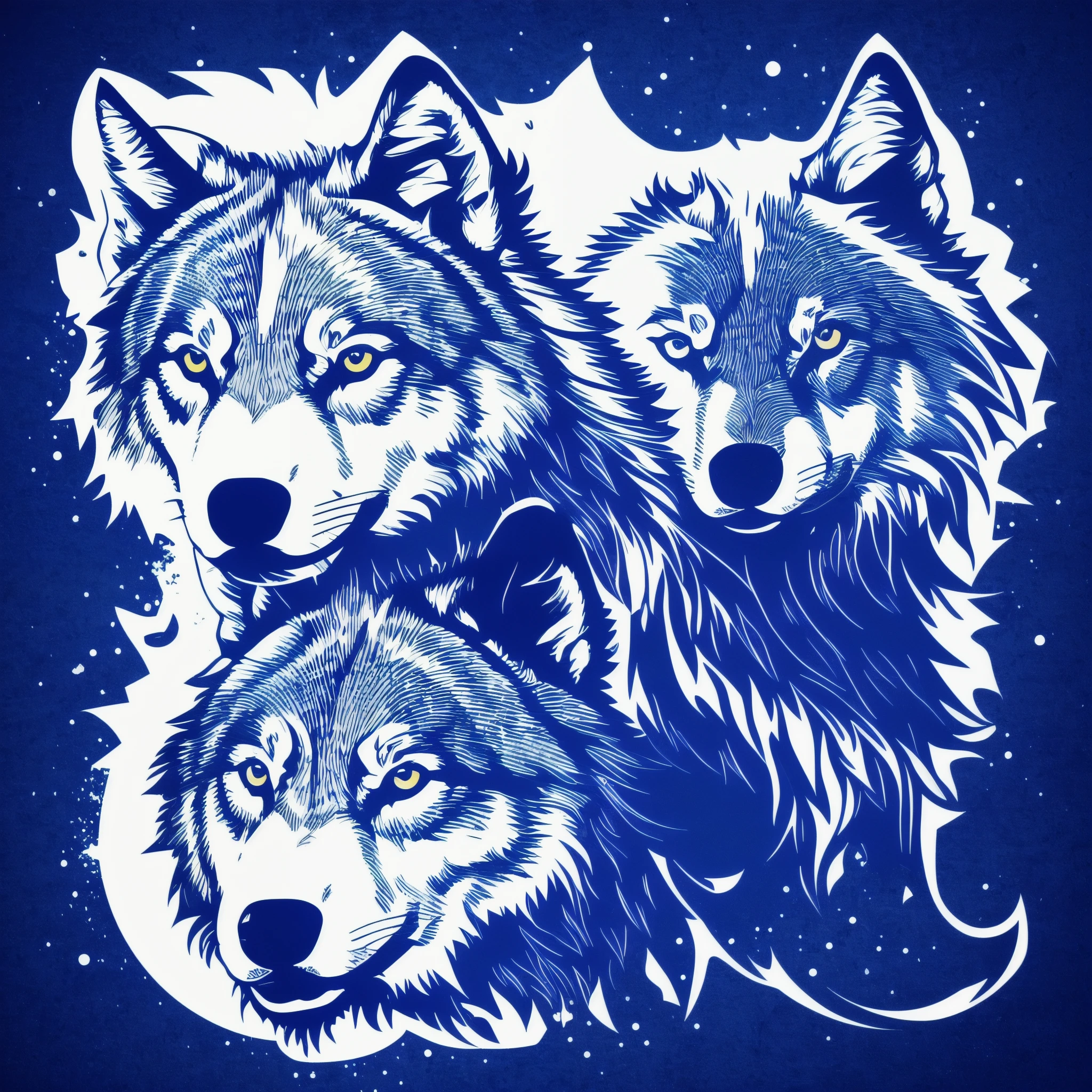 Logo with TEAM WOLVES, Wolf line art logo, Black and dark blue background, bright blue, Simple and strong — WOLVES  