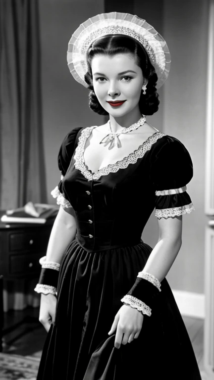 Vivien Leigh dressed in sexy Swedish traditional clothing with lipstick and smiling
