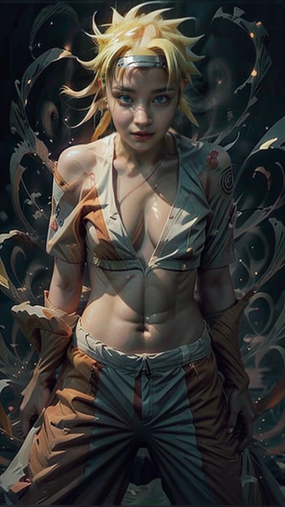 Moisturized skin, (red eyes), realistic body, (adult female body), energetic, (), (girl),
BREAK,
bright red lipstick, (beautiful navel), blonde hair, (detailed hair), (Naruto Uzumaki's clothes: 1.3),
BREAK,
((masterpiece + highest quality + high resolution + highly detailed)), (full body: 1.2), symmetrical, one shot,
BREAK,
(leaves fluttering), (wind blowing), (battle stance: 1.4),
BREAK,
(large Japanese sword), ninja clothes, inside a mansion, assassination, cut wound, kunai, fantastical, dynamic, Naruto Uzumaki's forehead protector,