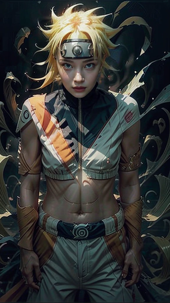 Moisturized skin, (red eyes), realistic body, (adult female body), energetic, (), (girl),
BREAK,
bright red lipstick, (beautiful navel), blonde hair, (detailed hair), (Naruto Uzumaki's clothes: 1.3),
BREAK,
((masterpiece + highest quality + high resolution + highly detailed)), (full body: 1.2), symmetrical, one shot,
BREAK,
(leaves fluttering), (wind blowing), (battle stance: 1.4),
BREAK,
(large Japanese sword), ninja clothes, inside a mansion, assassination, cut wound, kunai, fantastical, dynamic, Naruto Uzumaki's forehead protector,