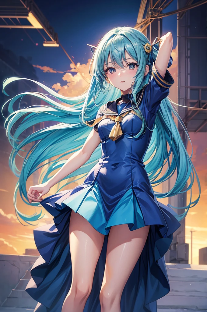 anime girl with long hair and a blue dress , anime moe artstyle, painted in anime painter studio, high quality anime artstyle, flat anime style shading, anime artstyle, smooth anime cg art, clean detailed anime art, detailed digital anime art, made with anime painter studio, kantai collection style, digital anime illustration, anime art style, kawacy