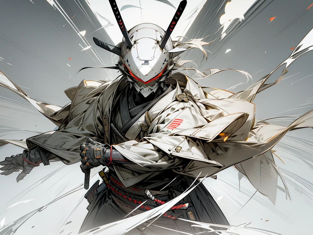 1man, samurai helmet, only helmet, glowing light,