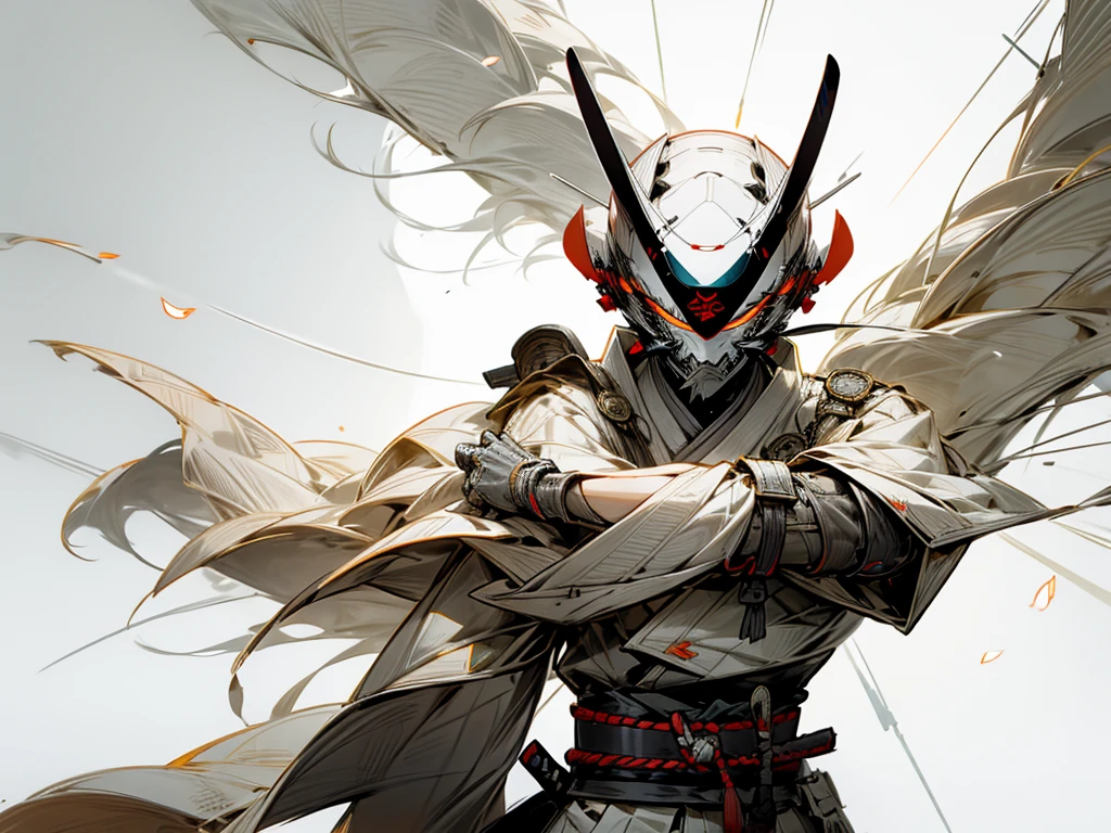 1man, samurai helmet, only helmet, glowing light,