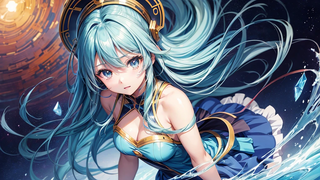 anime girl with long hair and a blue dress , anime moe artstyle, painted in anime painter studio, high quality anime artstyle, flat anime style shading, anime artstyle, smooth anime cg art, clean detailed anime art, detailed digital anime art, made with anime painter studio, kantai collection style, digital anime illustration, anime art style, kawacy