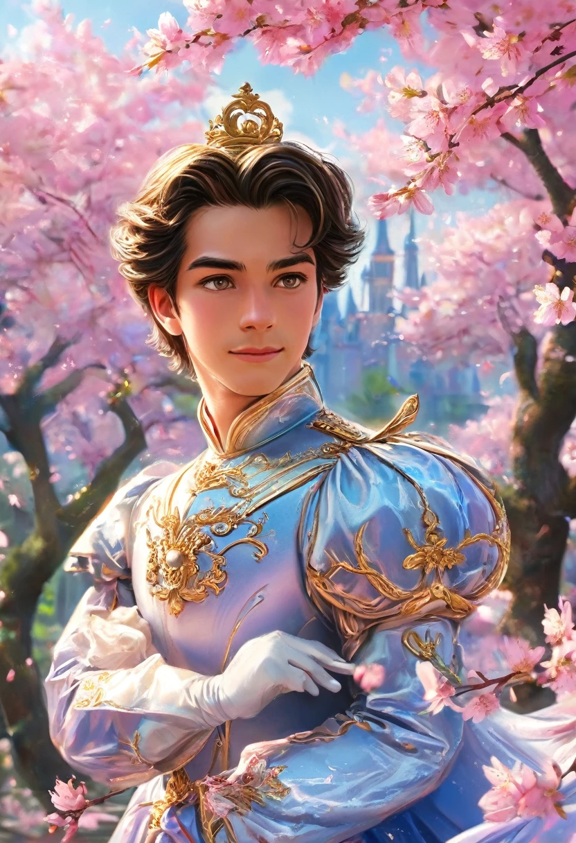 Cinderella with the prince charming in the cherry blossom