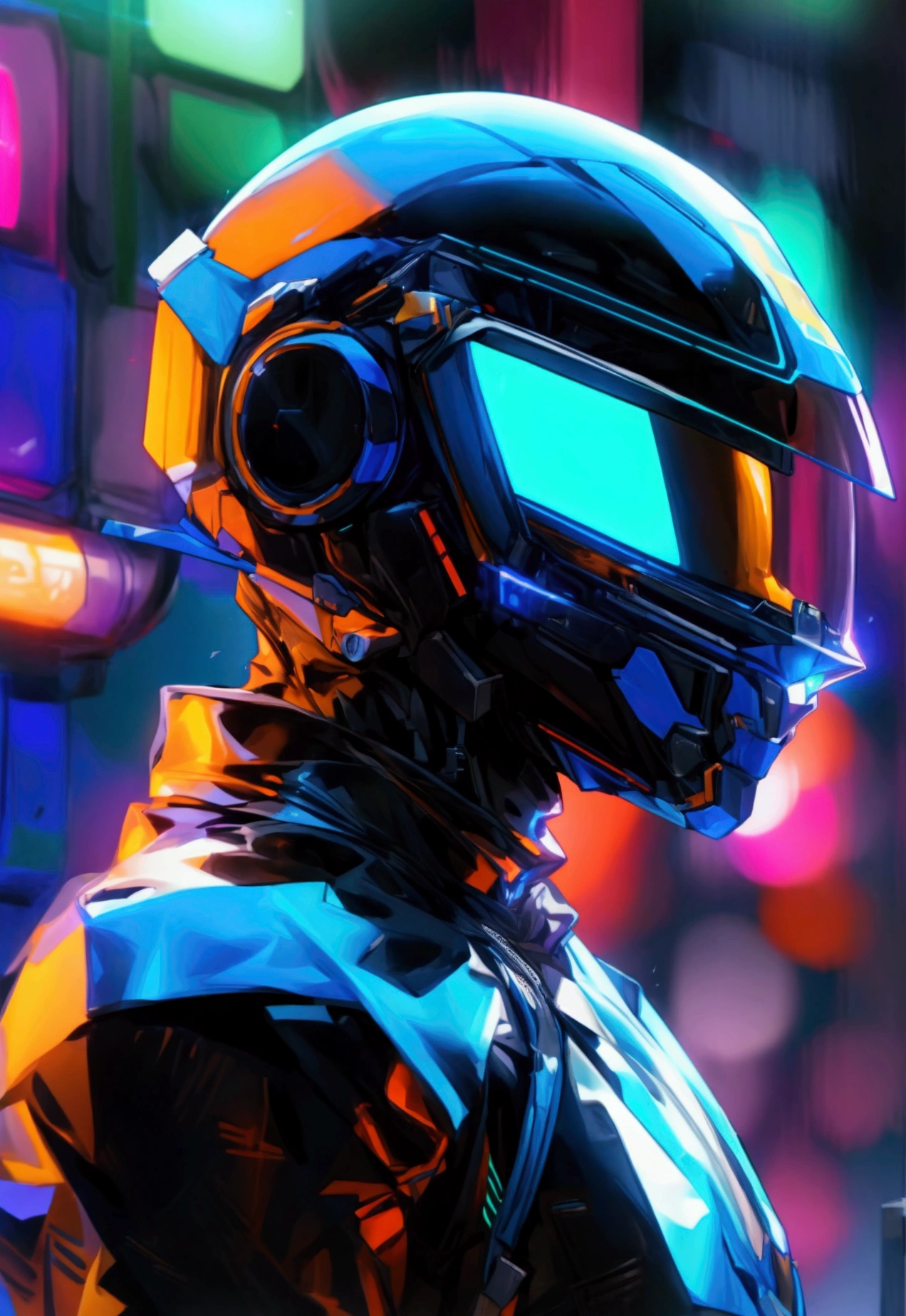 The mark on the jacket changes to a neon blue triangle, Although adds a realistic Daft punk style cyber helmet、More sturdy and intimidating