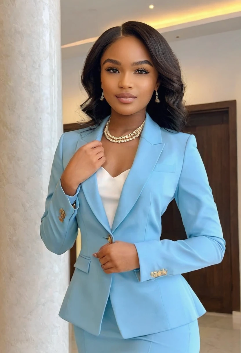 ((Best resolution)), ((high quality:1.2)), 8k, extremely detailed, ((High detail:1.2)), Solo, Angolan female with 24 years old, (formal clothes), (beautiful perfect face:1.23),