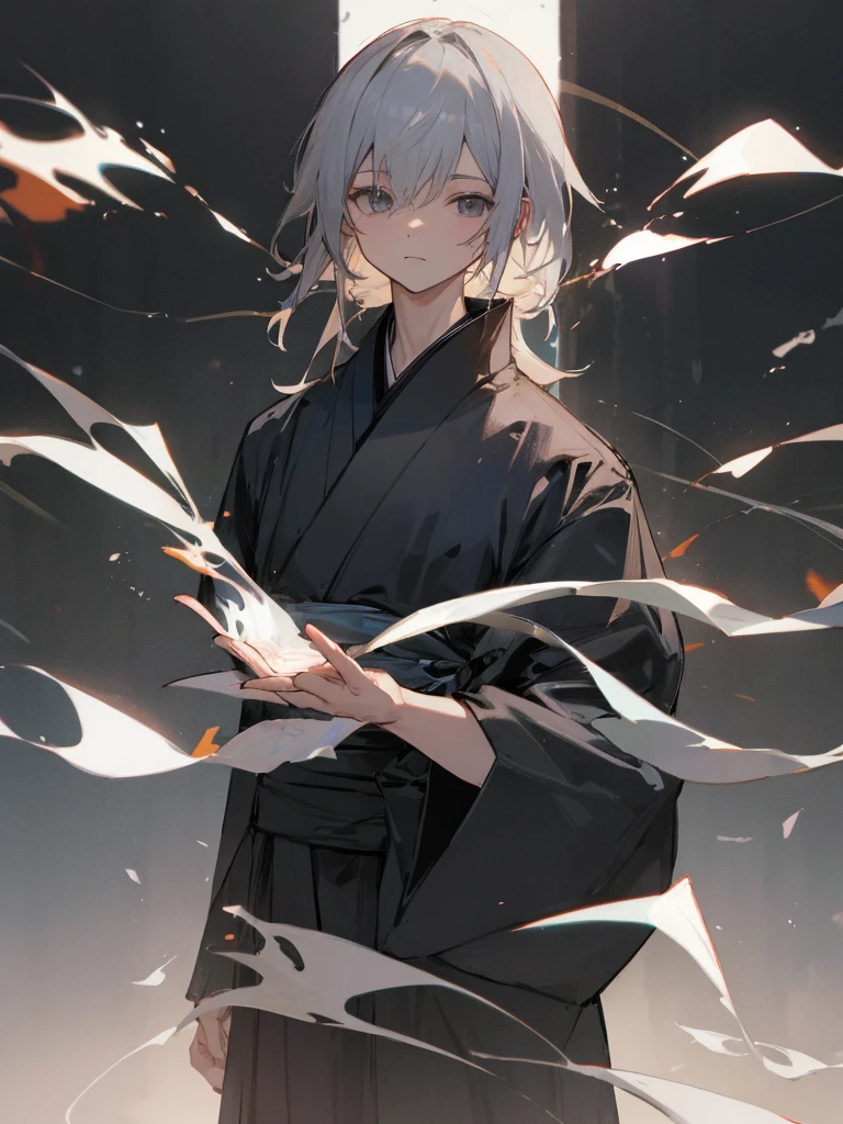Gray Hair、Black kimono
