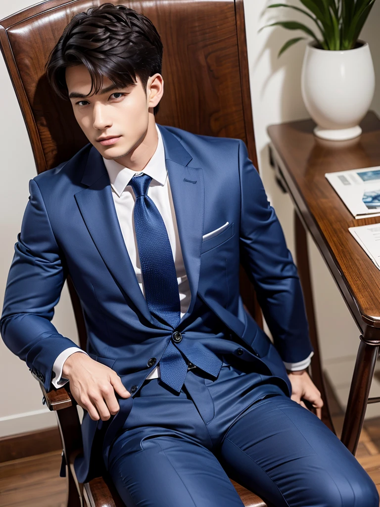 Tied with a rope,on the chair,Handsome guy in formal suit