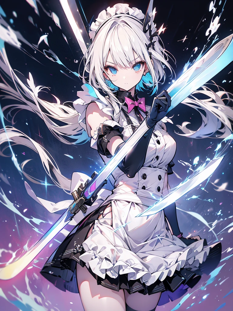maid outfit cool straight face sword dual wielding