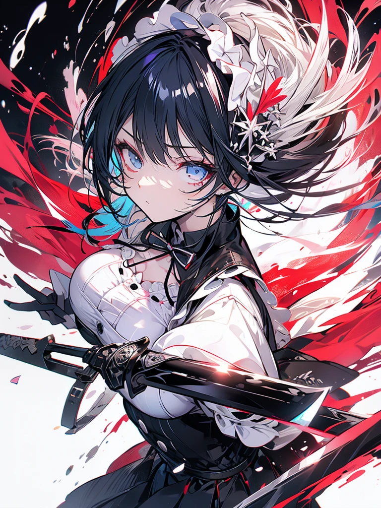 Music, guitar, rock, girl, subculture, twin tails, short black hair with red mesh, facing the microphone