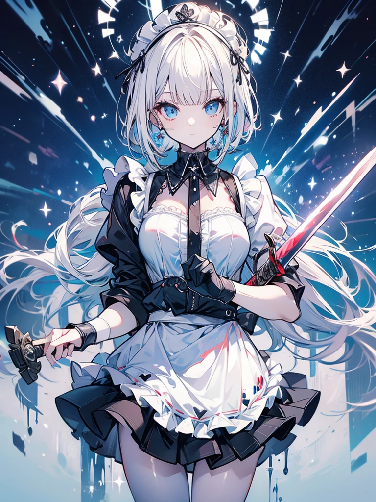 maid outfit cool straight face sword two-sword style pretty