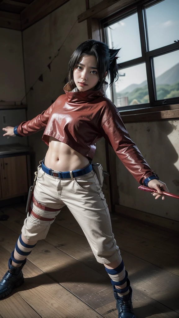 Moisturized skin, (red eyes), realistic body, (adult female body), energetic, (************), (girl),
BREAK,
bright red lipstick, (beautiful navel), (black hair), (Uchiha Sasuke's clothes: 1.3),
BREAK,
((masterpiece + highest quality + high resolution + highly detailed)), (full body: 1.2), symmetrical, one shot,
BREAK,
(blue lightning), (wind blowing), (battle stance: 1.4),
BREAK,
(large Japanese sword), ninja clothes, inside a mansion, assassination, cuts, kunai, fantastical, dynamic,