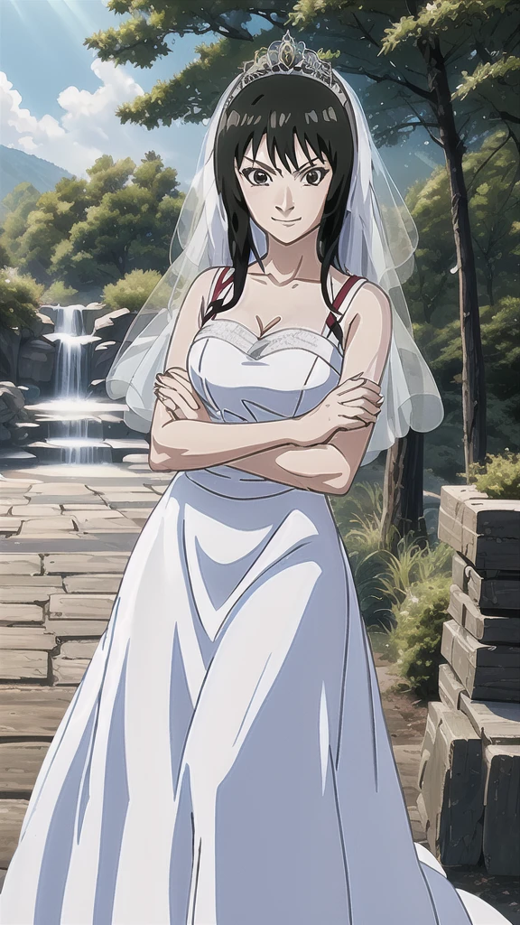 masterpiece, best quality, shizune, looking at viewer, forest, serious, cowboy shot, crossed arms, 1girl, anime style, solo, wedding dress, white dress, satin, lace, ballgown style, smiling, anime screenshot, vibrant colors, balanced lighting, holding bouquet, cute, beautiful, perfect face, perfect hands , detailed, veil, tiara, hd, 8k, (masterpiece), best quality, expressive eyes, perfect face, good hands, best hands
1girl 