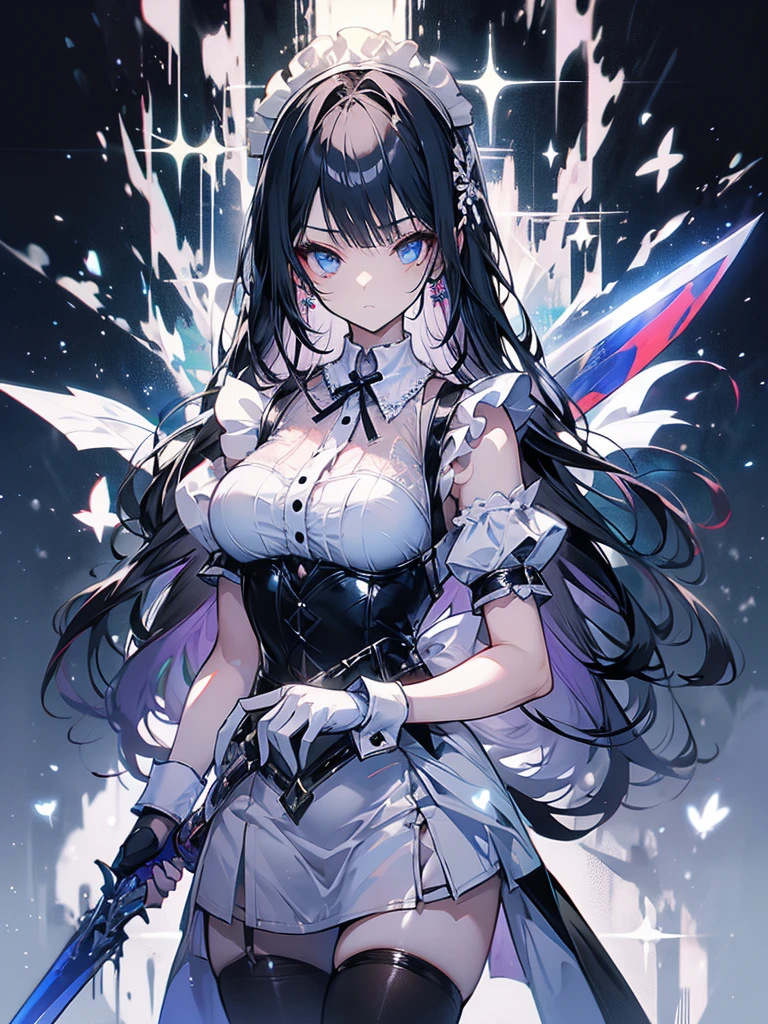 maid outfit cool straight face sword two-sword style pretty long black hair