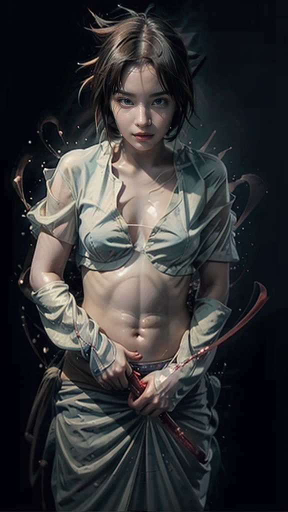 Moisturized skin, (red eyes), realistic body, (adult female body), energetic, (************), (girl),
BREAK,
bright red lipstick, (beautiful navel), (black hair), (Uchiha Sasuke's clothes: 1.3),
BREAK,
((masterpiece + highest quality + high resolution + highly detailed)), (full body: 1.2), symmetrical, one shot,
BREAK,
(electric shock), (wind blows), (blue electricity), (battle stance: 1.4),
BREAK,
(large Japanese sword), ninja clothes, inside a mansion, assassination, cuts, kunai, fantastical, dynamic,