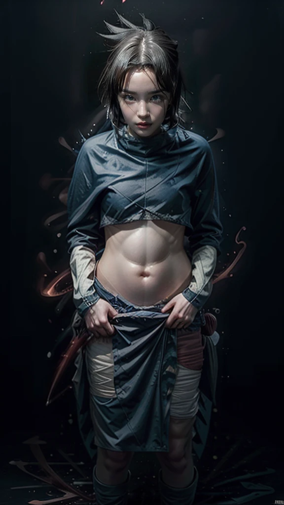 Moisturized skin, (red eyes), realistic body, (adult female body), energetic, (), (girl),
BREAK,
bright red lipstick, (beautiful navel), (black hair), (Uchiha Sasuke's clothes: 1.3),
BREAK,
((masterpiece + highest quality + high resolution + highly detailed)), (full body: 1.2), symmetrical, one shot,
BREAK,
(electric shock), (wind blows), (blue electricity), (battle stance: 1.4),
BREAK,
(large Japanese sword), ninja clothes, inside a mansion, assassination, cuts, kunai, fantastical, dynamic,