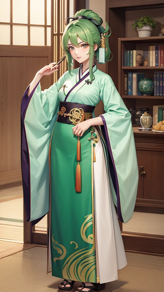 Jade-colored traditional hanfu