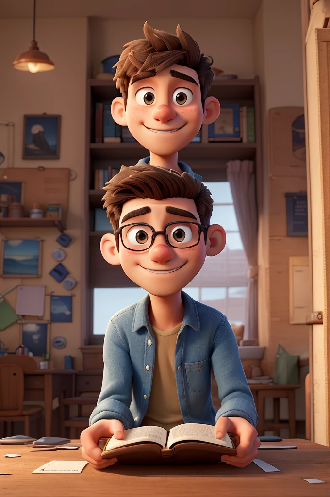 ((best quality)), ((Masterpiece)), (details), 1 man, Age 22, read a book,Looks neat,