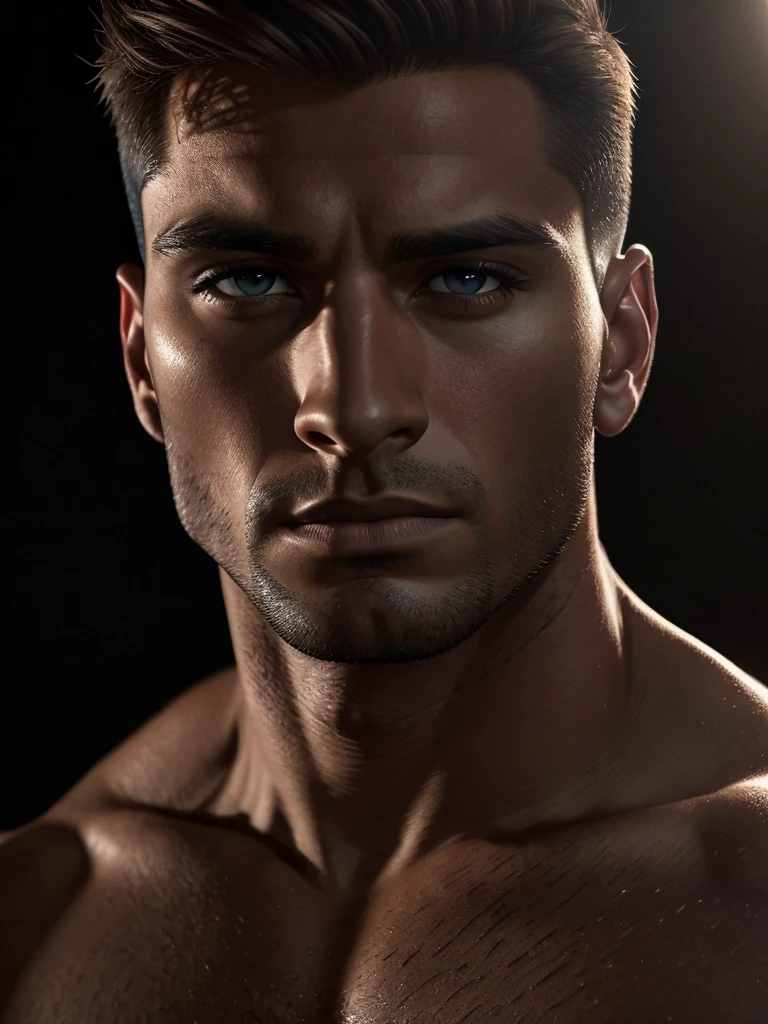 a handsome man, detailed face, beautiful brown eyes, sharp jawline, muscular body, stylish haircut, 1 man, digital art, cinematic lighting, dramatic shadows, hyper realistic, 8k, photorealistic, chiaroscuro, oil painting, vibrant colors, moody lighting, elegant pose, cinematic mood, heroic, powerful, intense, atmospheric