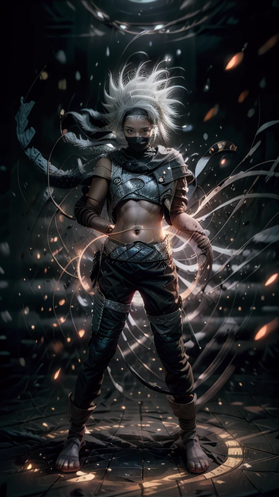 Moisturized skin, (red eyes), realistic body, (adult female body), energetic, (16 years old), (girl),
BREAK,
bright red lipstick, (beautiful navel), (silver hair), beautiful hair, long hair (Hatake Kakashi's clothes: 1.3),
BREAK,
((masterpiece + highest quality + high resolution + highly detailed)), (full body: 1.2), symmetrical, one shot,
BREAK,
(electric shock), (wind blows), (blue electricity), (battle stance: 1.4),
BREAK,
(large Japanese sword), ninja, inside a mansion, assassination, cut, kunai, fantastical, dynamic,