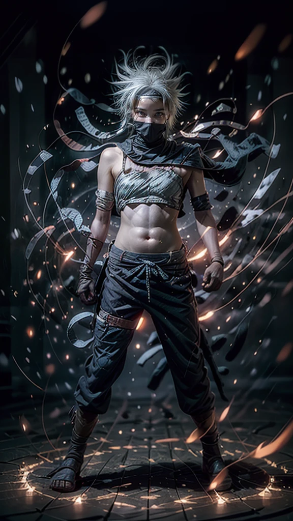 Moisturized skin, (red eyes), realistic body, (adult female body), energetic, (16 years old), (girl),
BREAK,
bright red lipstick, (beautiful navel), (silver hair), beautiful hair, long hair (Hatake Kakashi's clothes: 1.3),
BREAK,
((masterpiece + highest quality + high resolution + highly detailed)), (full body: 1.2), symmetrical, one shot,
BREAK,
(electric shock), (wind blows), (blue electricity), (battle stance: 1.4),
BREAK,
(large Japanese sword), ninja, inside a mansion, assassination, cut, kunai, fantastical, dynamic,