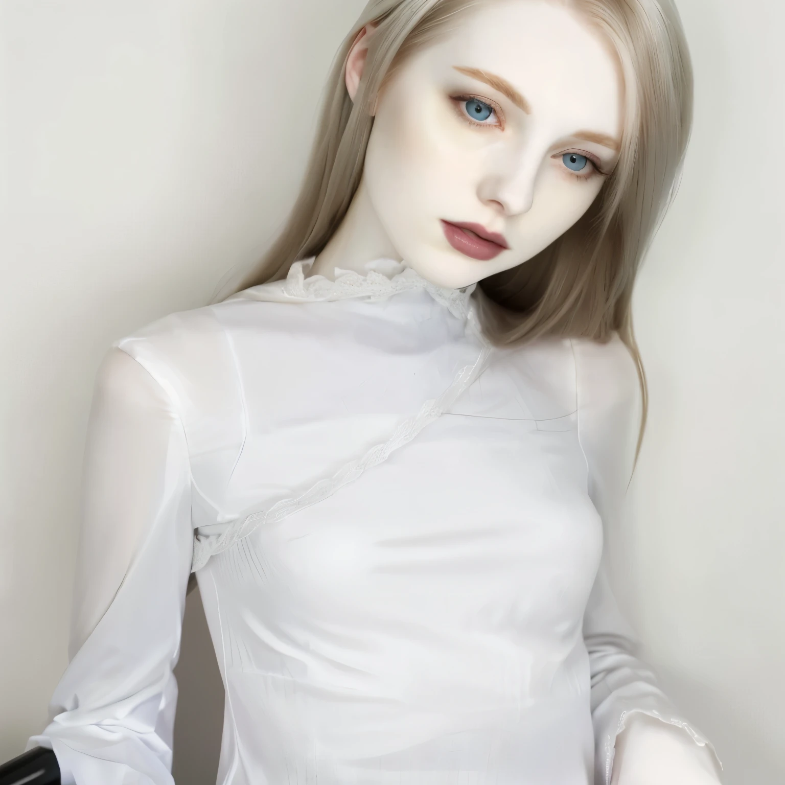arafed woman with a knife and a knife in her hand, pale porcelain white skin, with pale skin, pale fair skin!!, 2 4 year old female model, porcelain pale skin, pale goth beauty, pale bluish skin, soft pale white skin, pale woman, very pale white skin, smooth pale skin, very very pale white skin, pale white skin