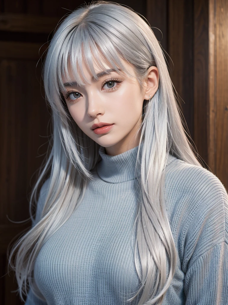 A beautiful woman with silver hair,