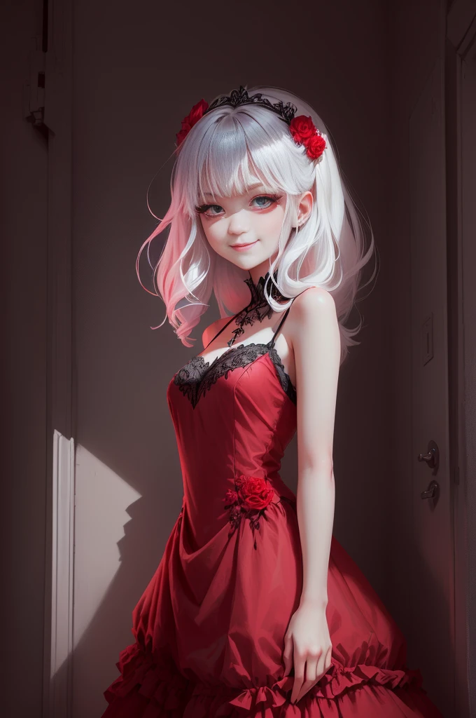 мультяшное изображение женщины in a dress и шляпе,  in a dress, platoon style, абсурдистская волнистая клякса in a dress, Grayscale photo with red dress, high quality fanart, color sketch, cel - shaded art style, unknown art style, nasty grin, loish |, based on Pearl Frush