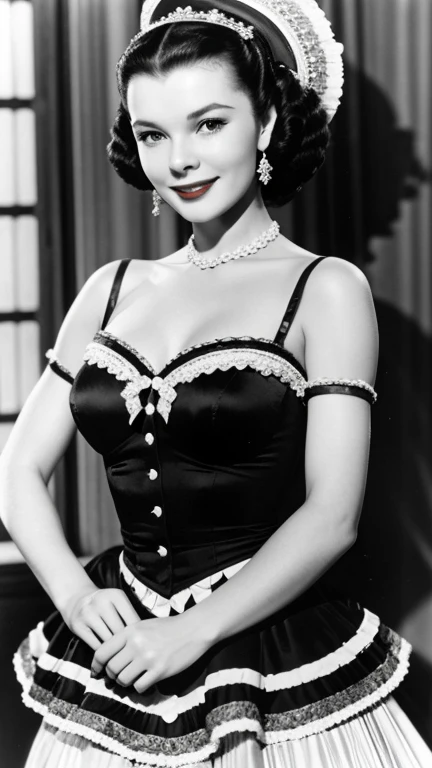 Vivien Leigh dressed in cancan dancer clothes and smiling