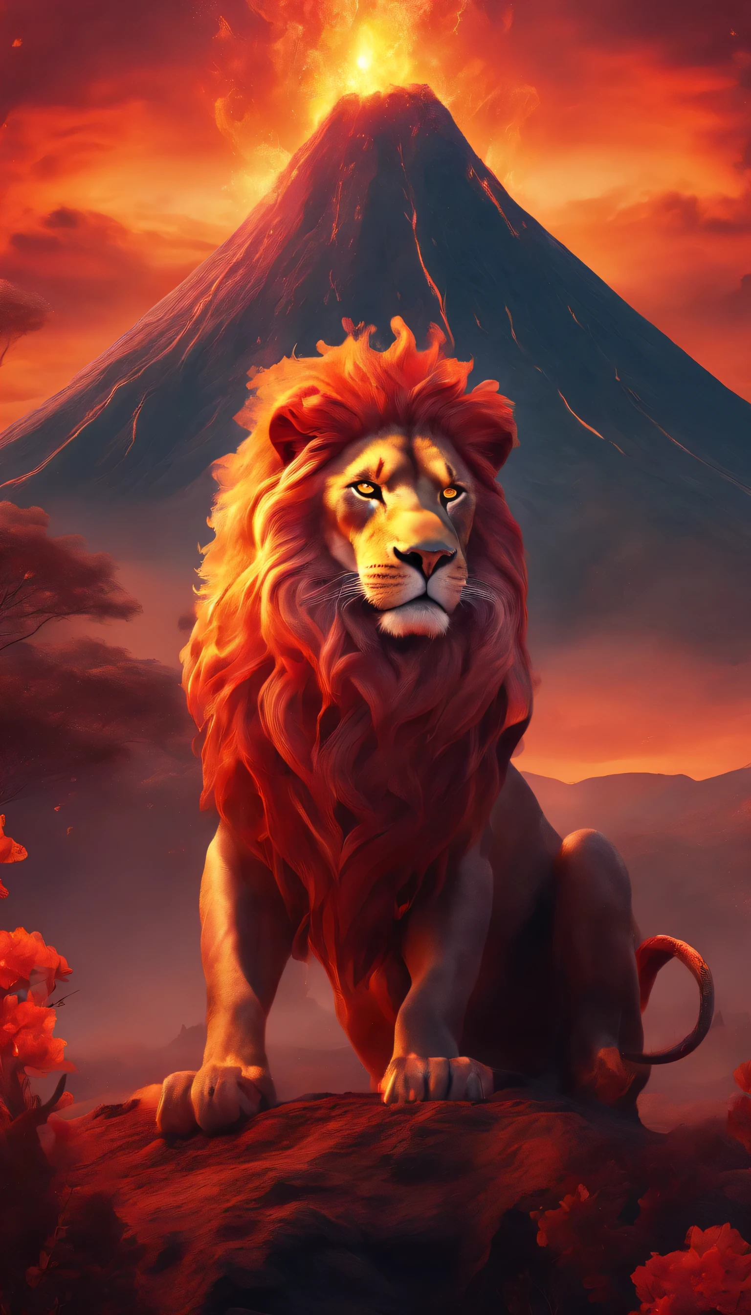 Volcano+Lion full body fusion, lava body, (((High Definition, 32K, Ultra High Resolution, Sharp Details)))