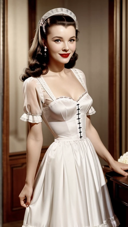 Vivien Leigh dressed in sexy maid clothes with lipstick and smiling