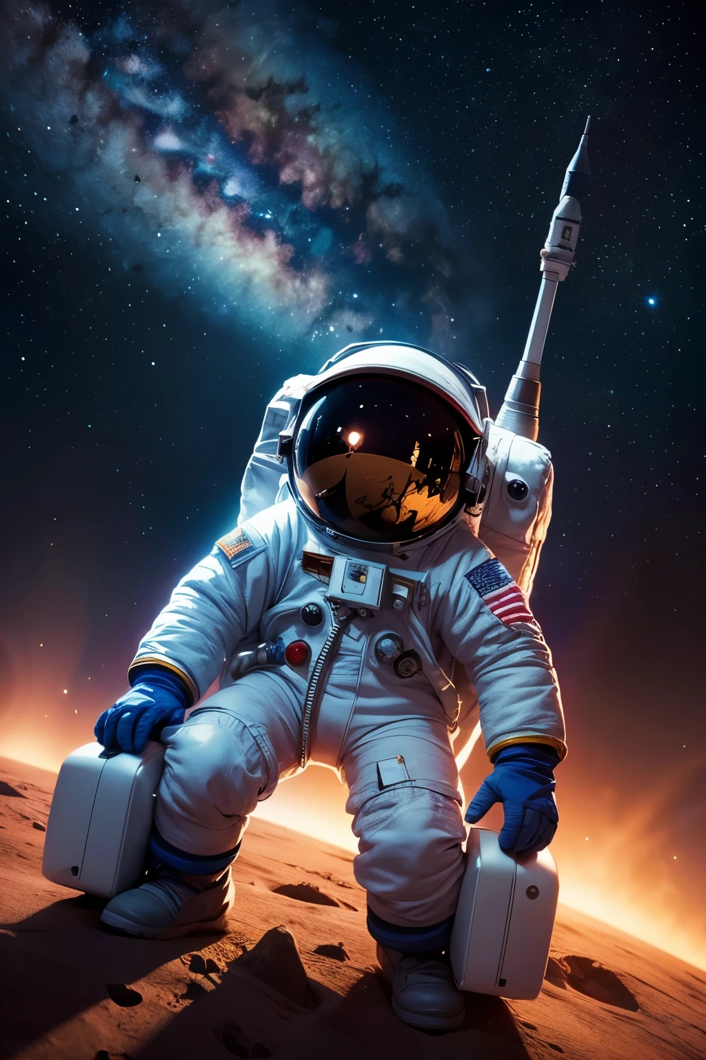 cute space coloring book cover, detailed astronaut, planet, rocket, stars, colorful, whimsical, vibrant colors, dynamic composition, fantasy, digital art, 3D render, cinematic lighting, vivid, warm tones, soft focus, smooth brushstrokes, elegant typography, playful, imaginative