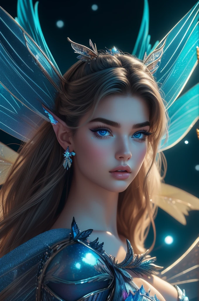 Megan Williams, ultra detailed face, blue eyes, long hair, pointy ears, (((huge wings, fairy, masterpiece)))