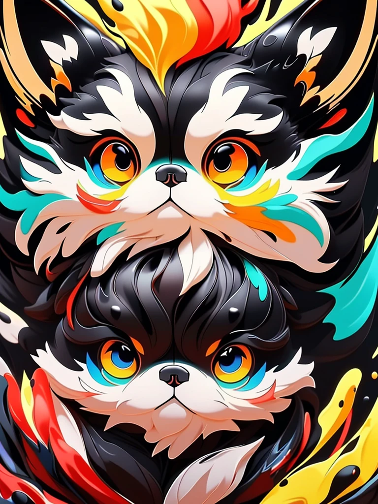 Splash Art, Cute black black black black Shih Tzu puppy in liquid made of color, splash style of colourful paint, hyper detailed intricately detailed, Fantastical,intricately details, Splash screen, complementary colours, fantasy, concept-art, 8K resolution, Deviantart's masterpiece,